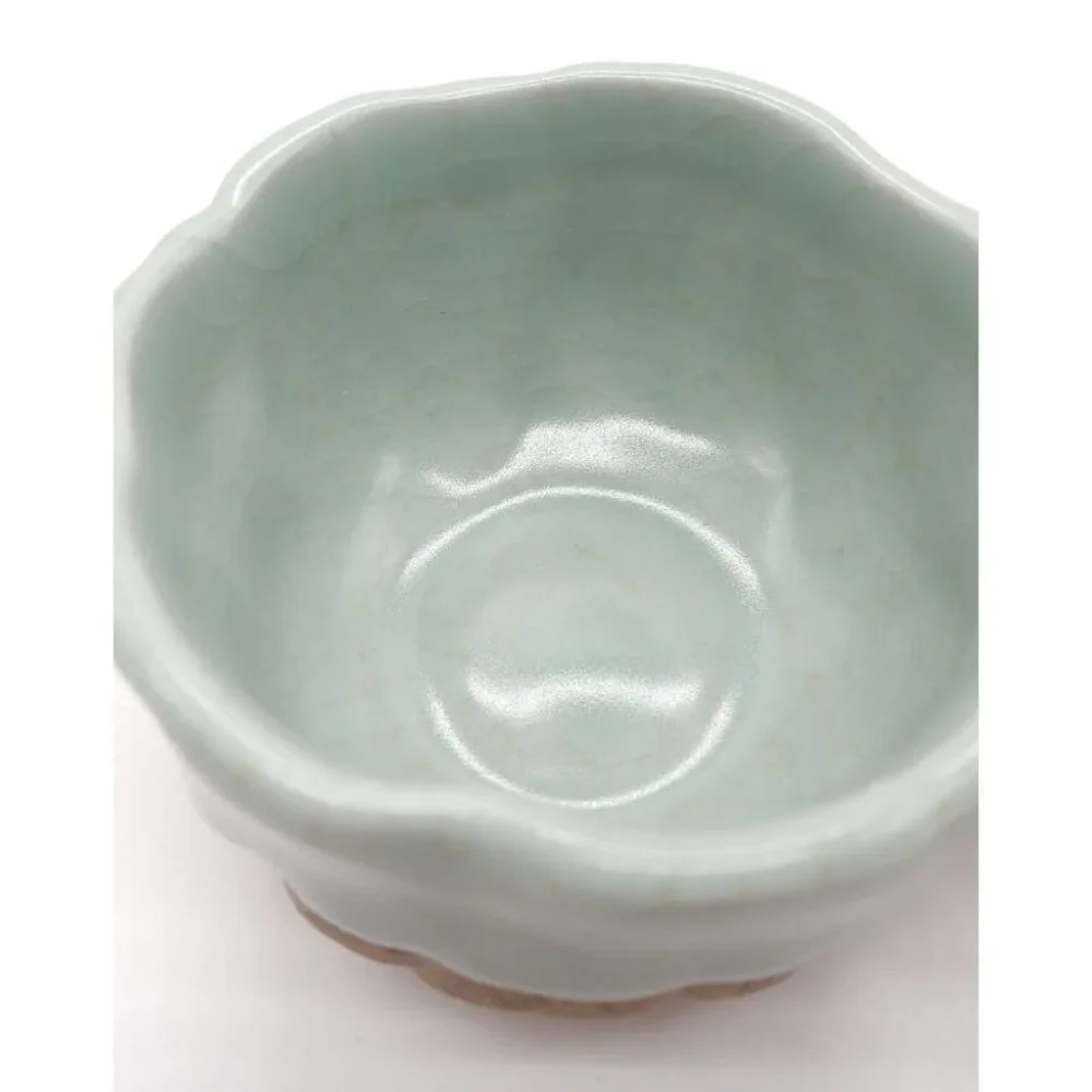 2 Small Celadon Flower Bloom Two-Tone Ceramic Bowls